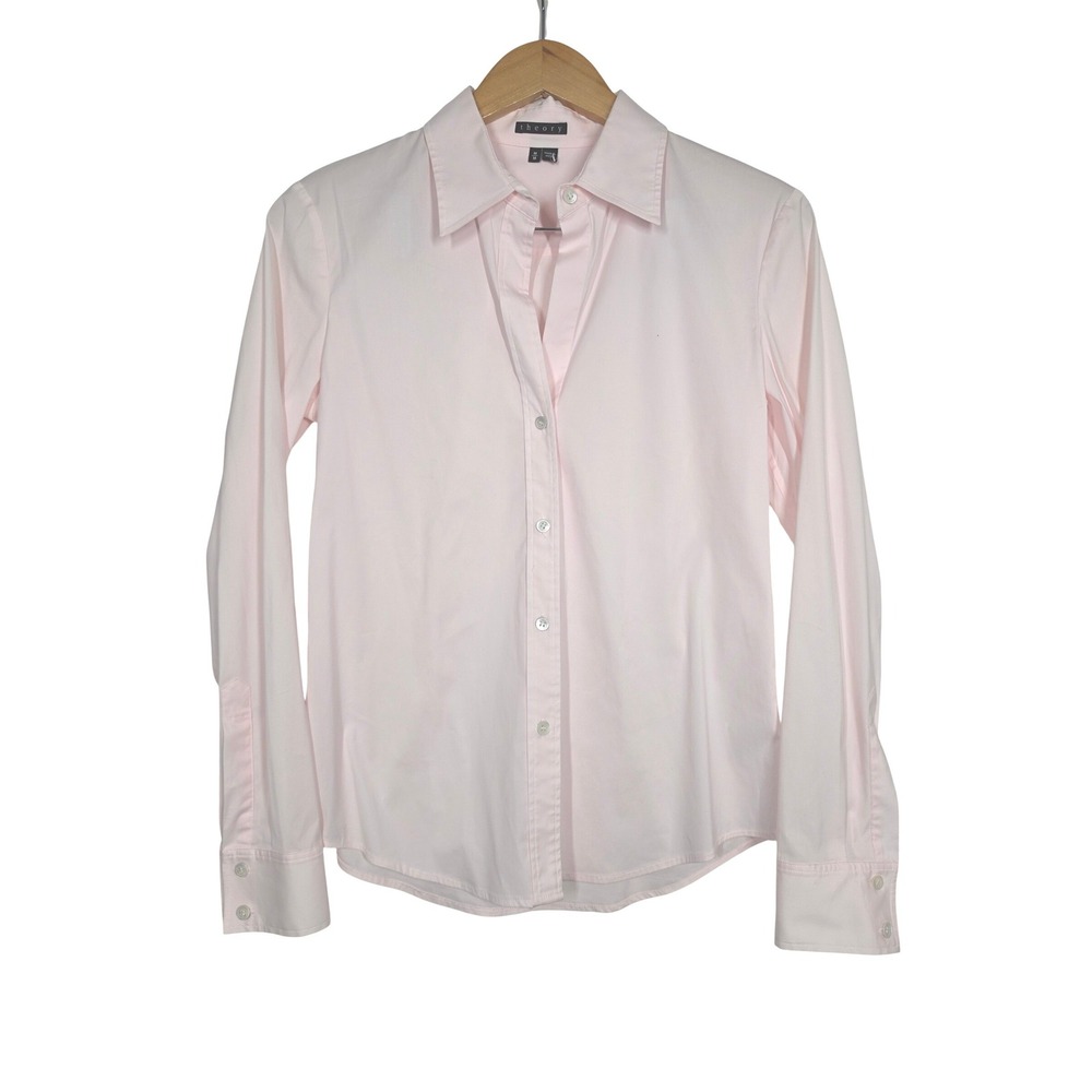 Theory Womens Light Pink Stretch Button Up Shirt Long Sleeve Womens M *AS IS*